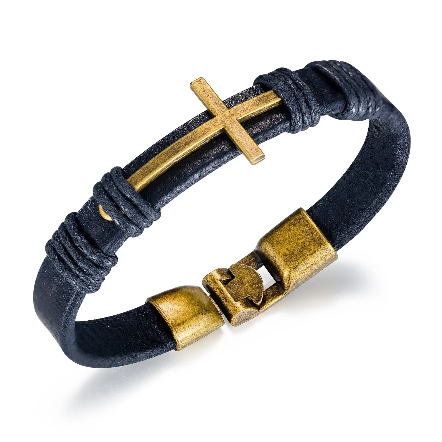 Cross leather cord bracelet