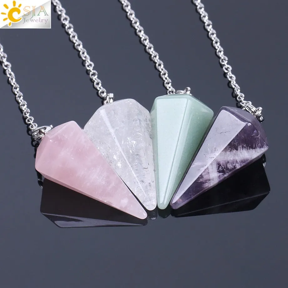 CSJA Healing Crystal Pendulum for Divination Dowsing Pink Quartz Pendulums Natural Gem Stone Reiki Crystal Pendant Pendulos E112