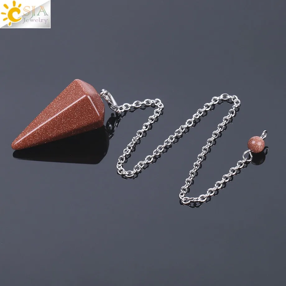 CSJA Healing Crystal Pendulum for Divination Dowsing Pink Quartz Pendulums Natural Gem Stone Reiki Crystal Pendant Pendulos E112