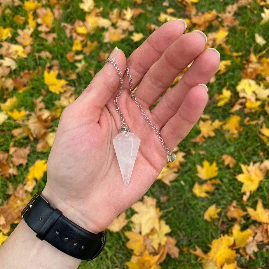 CSJA Healing Crystal Pendulum for Divination Dowsing Pink Quartz Pendulums Natural Gem Stone Reiki Crystal Pendant Pendulos E112