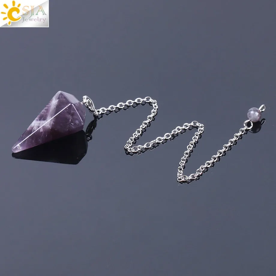 CSJA Healing Crystal Pendulum for Divination Dowsing Pink Quartz Pendulums Natural Gem Stone Reiki Crystal Pendant Pendulos E112