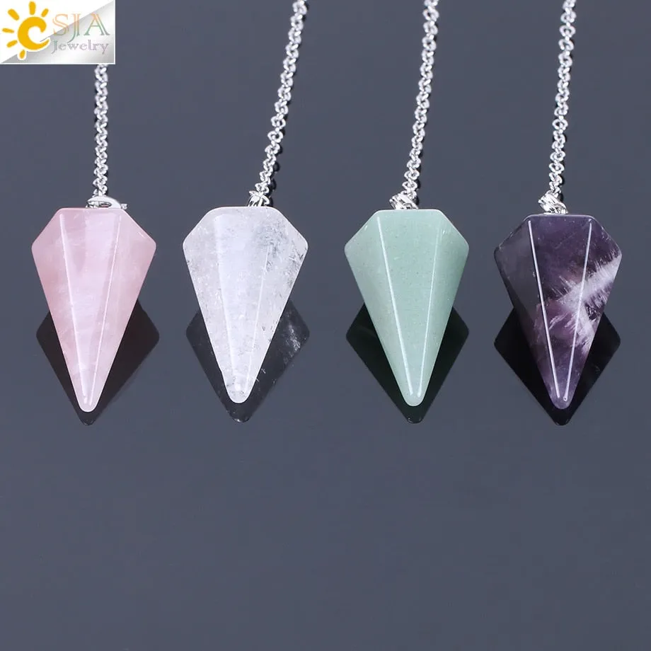 CSJA Healing Crystal Pendulum for Divination Dowsing Pink Quartz Pendulums Natural Gem Stone Reiki Crystal Pendant Pendulos E112