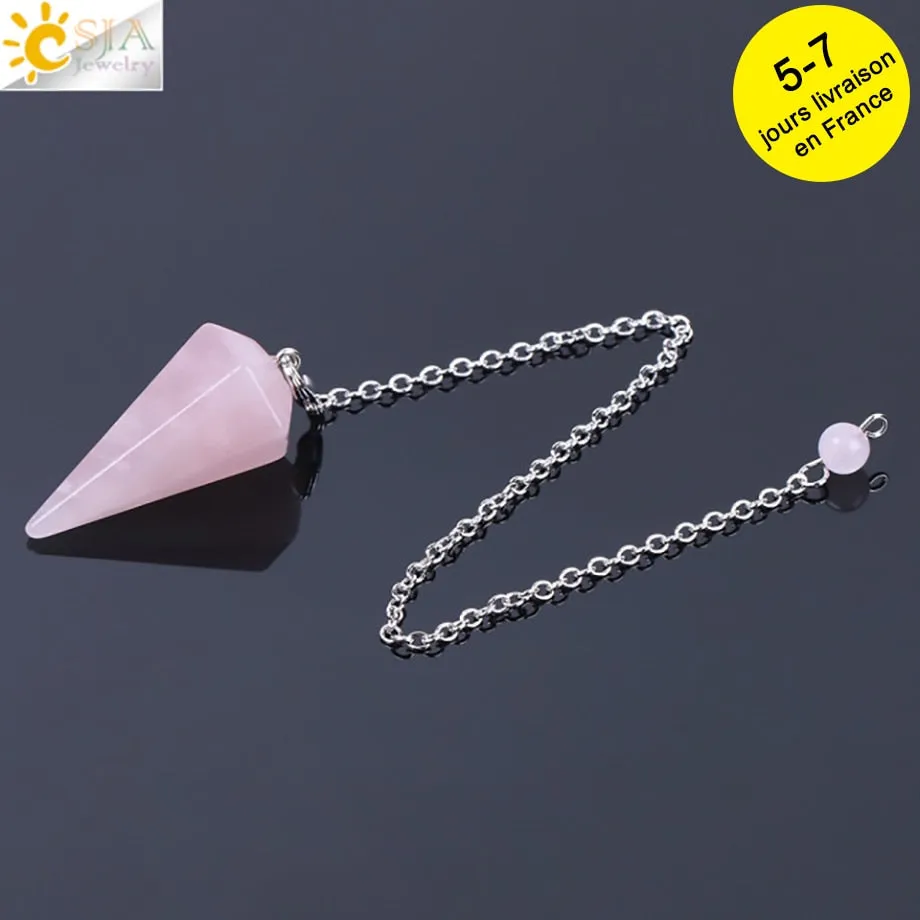 CSJA Healing Crystal Pendulum for Divination Dowsing Pink Quartz Pendulums Natural Gem Stone Reiki Crystal Pendant Pendulos E112