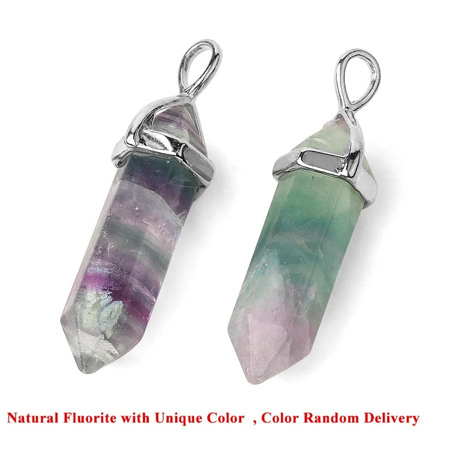 CSJA Natural Fluorite Necklace Pendants Gem Stone Crystal Necklaces Bullet Healing Suspension for Women Men Reiki Jewelry G548