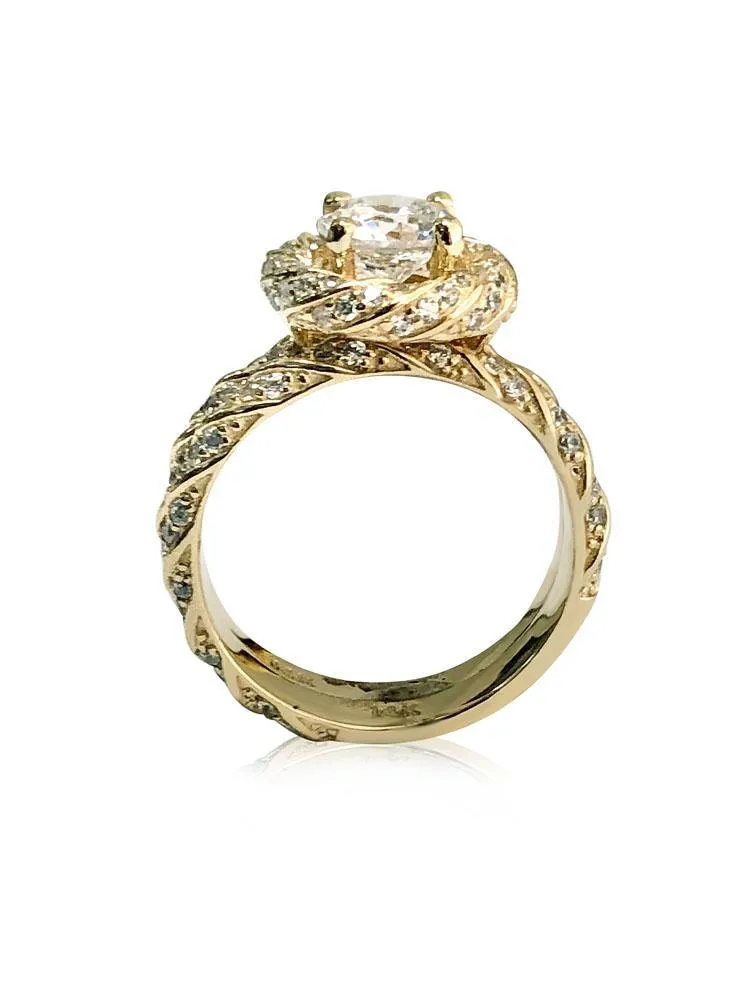 Cubic Zirconia 1 Carat Center Engagement Ring with Band  14k Gold