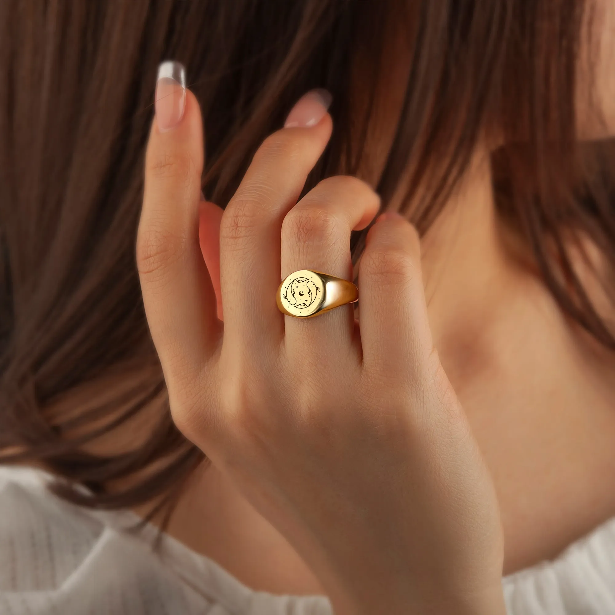 Custom Zodiac Symbols Engraved Signet Ring