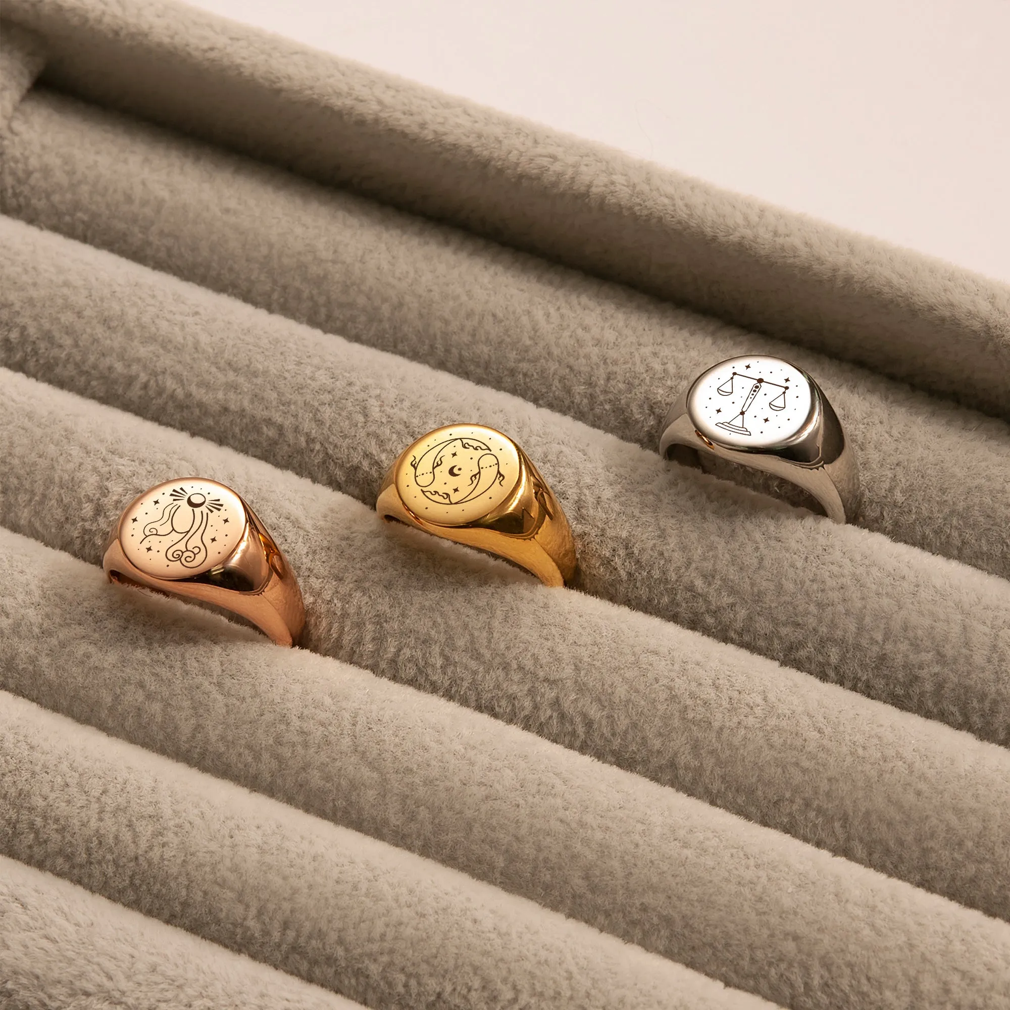 Custom Zodiac Symbols Engraved Signet Ring