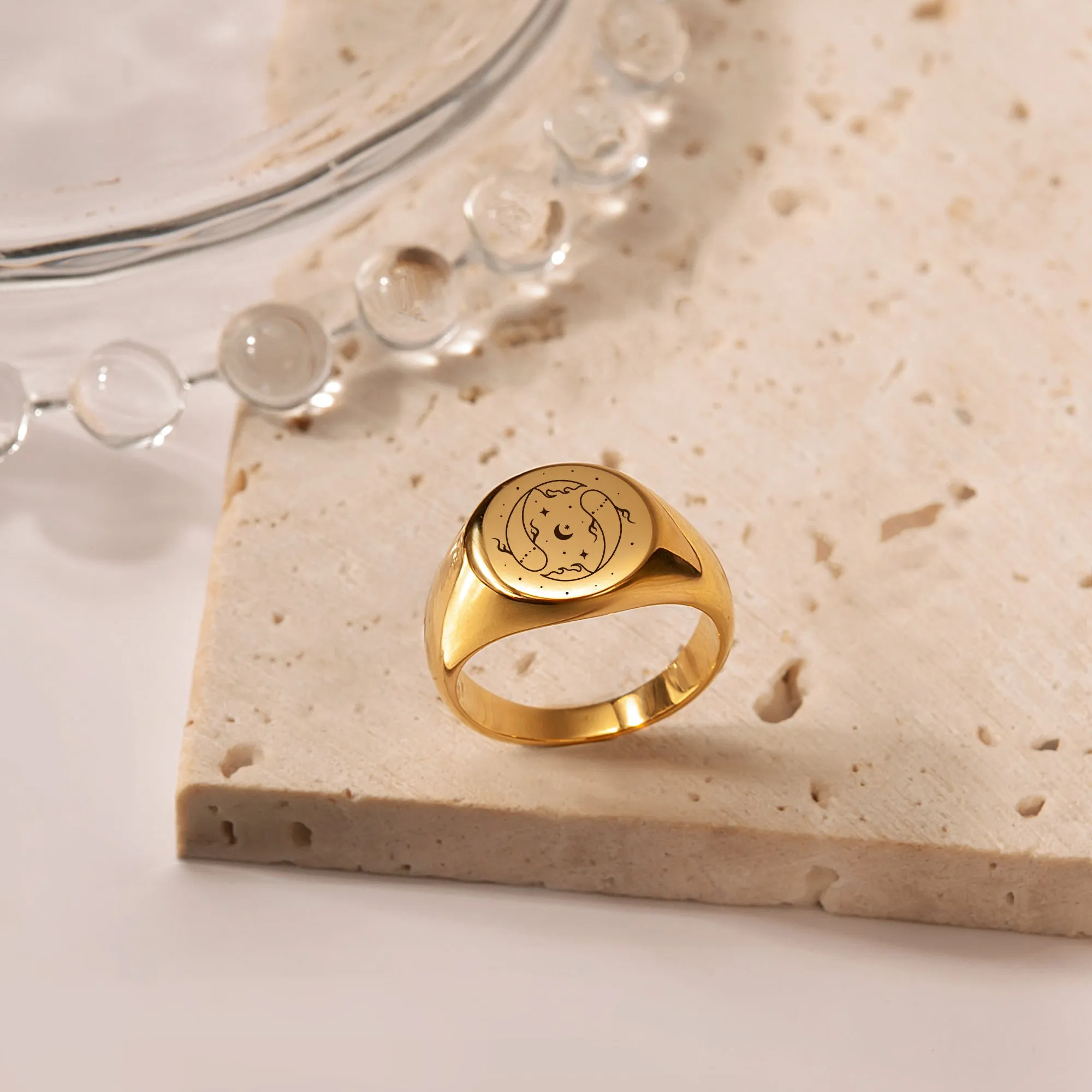 Custom Zodiac Symbols Engraved Signet Ring