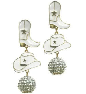 Disco Cowgirl White Drop Earrings - AE91488