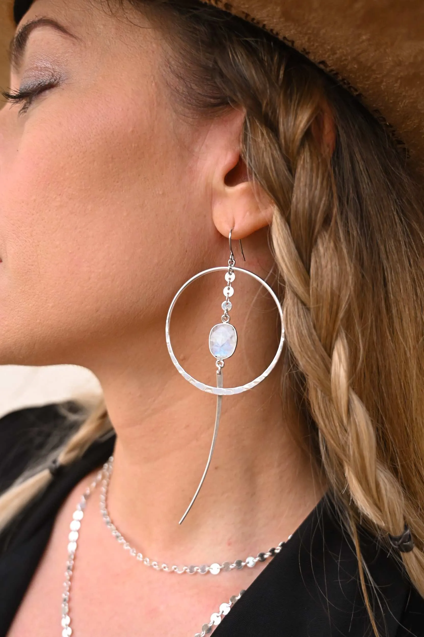 Divine Within Moonstone Silver Hoop Earrings