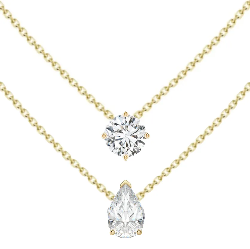 Double Row Multishape Solitaires (  Pear) Diamond Layered Necklace