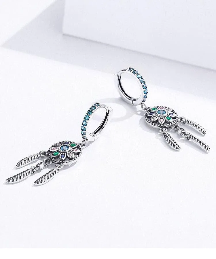 Dreamcatcher CZ Sterling Silver Dangle Earrings