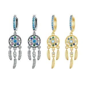 Dreamcatcher CZ Sterling Silver Dangle Earrings