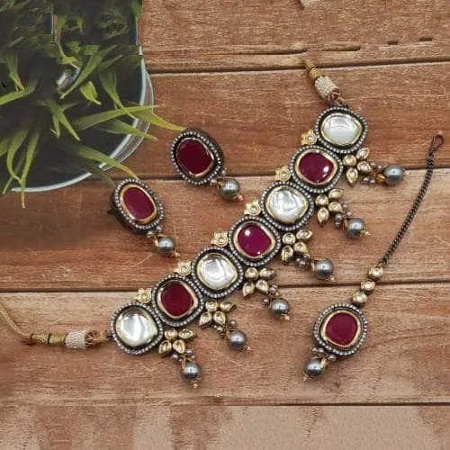 Dual Tonned Big Kundan Choker Necklace Set