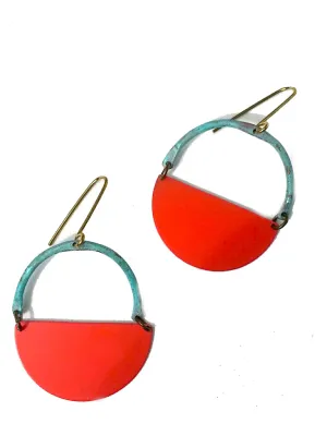 Earrings Half Moon Patina Coral