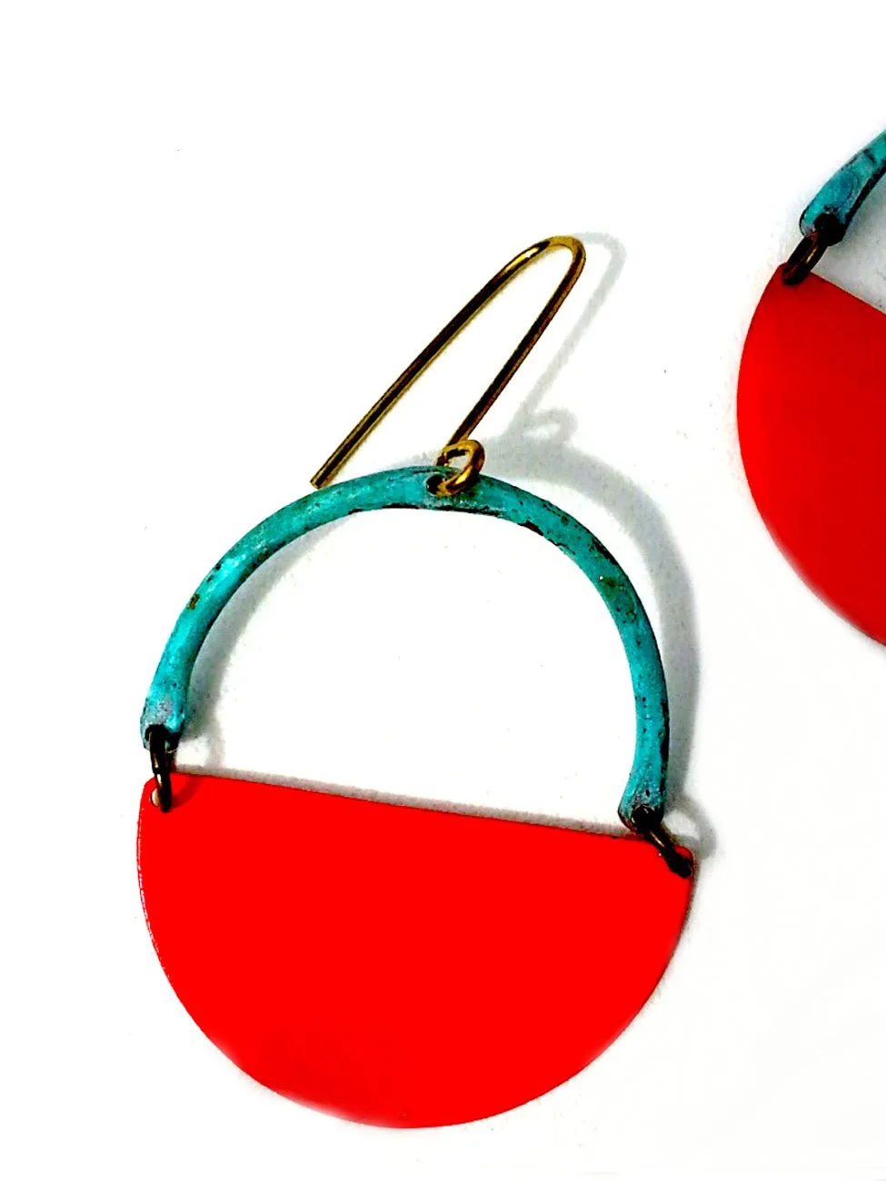 Earrings Half Moon Patina Coral