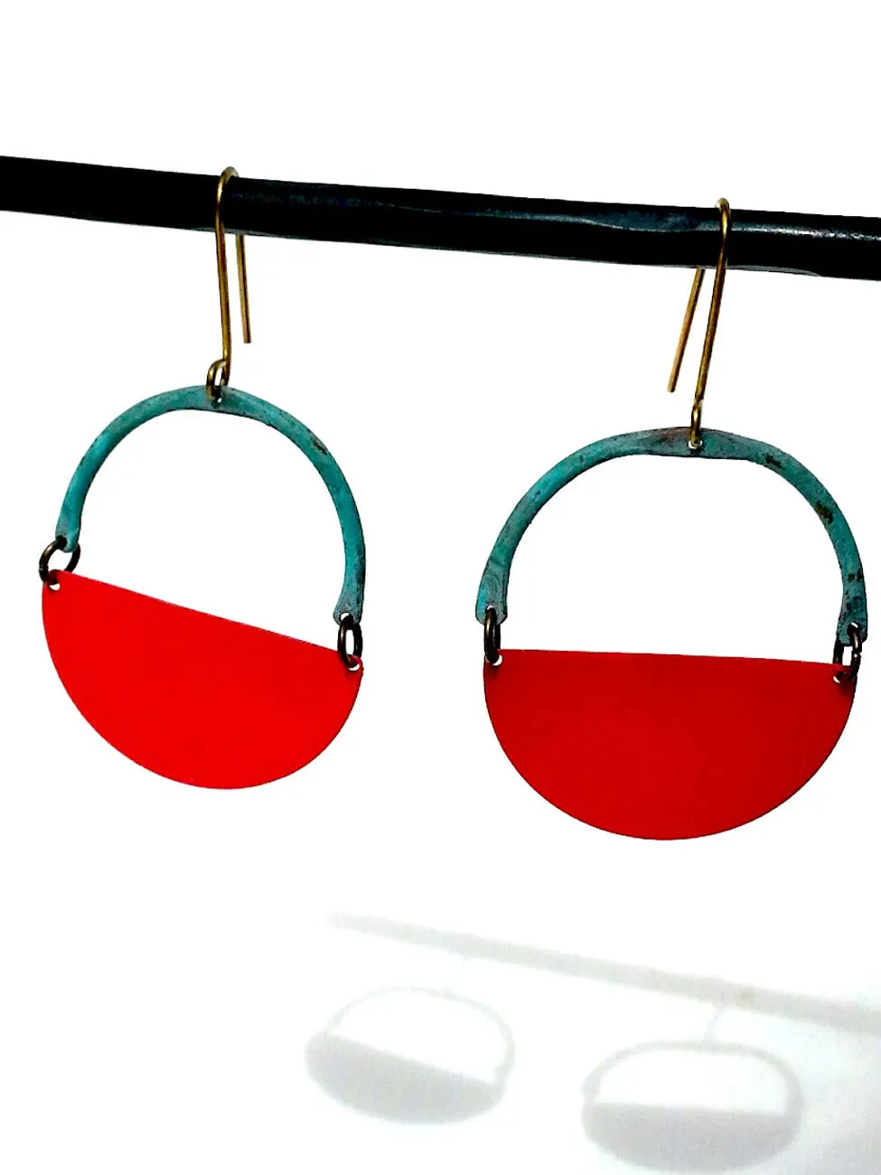 Earrings Half Moon Patina Coral