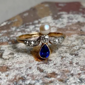 Edwardian Sapphire, Pearl & Diamond Ring