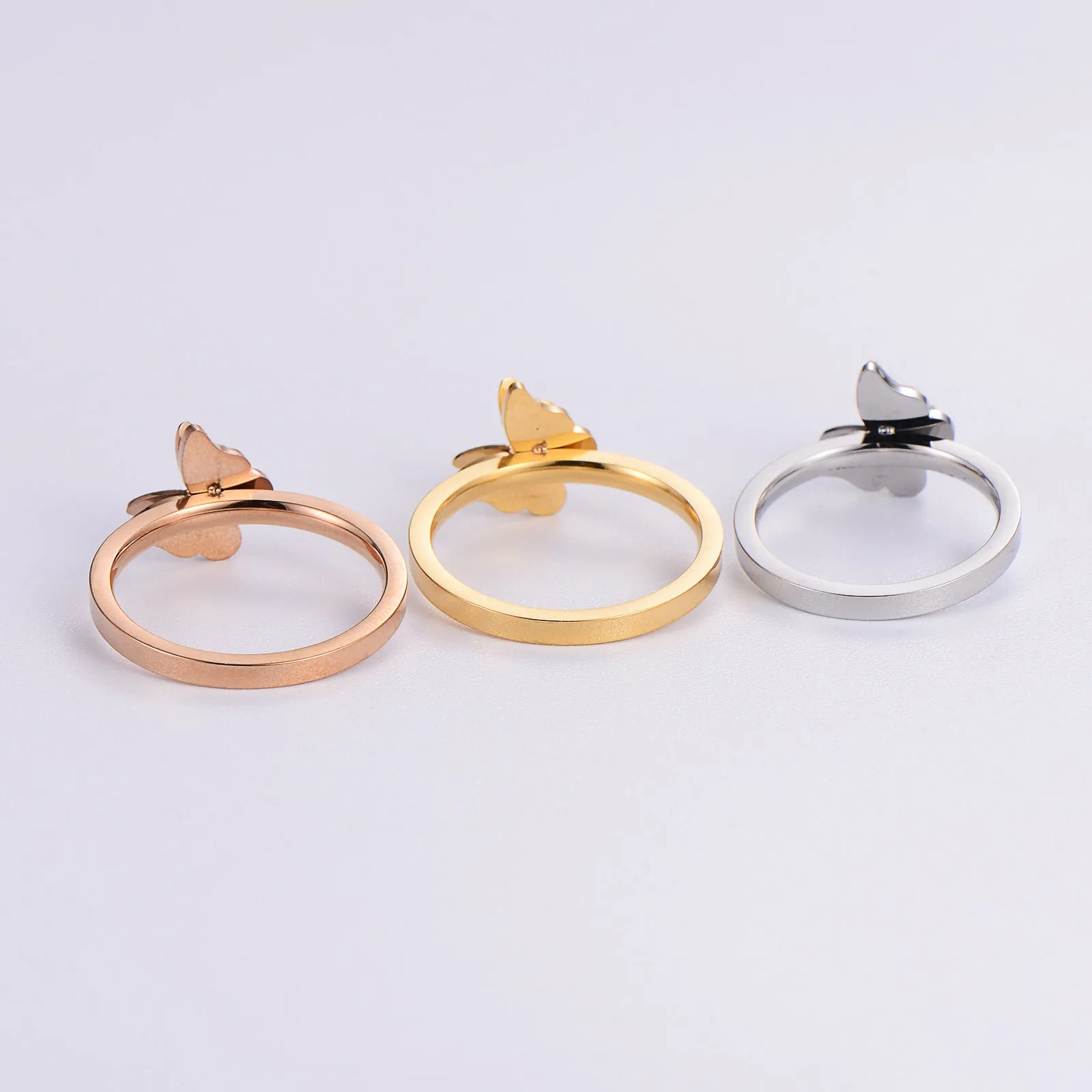 Elegant Butterfly Stainless Steel Electroplating Rings