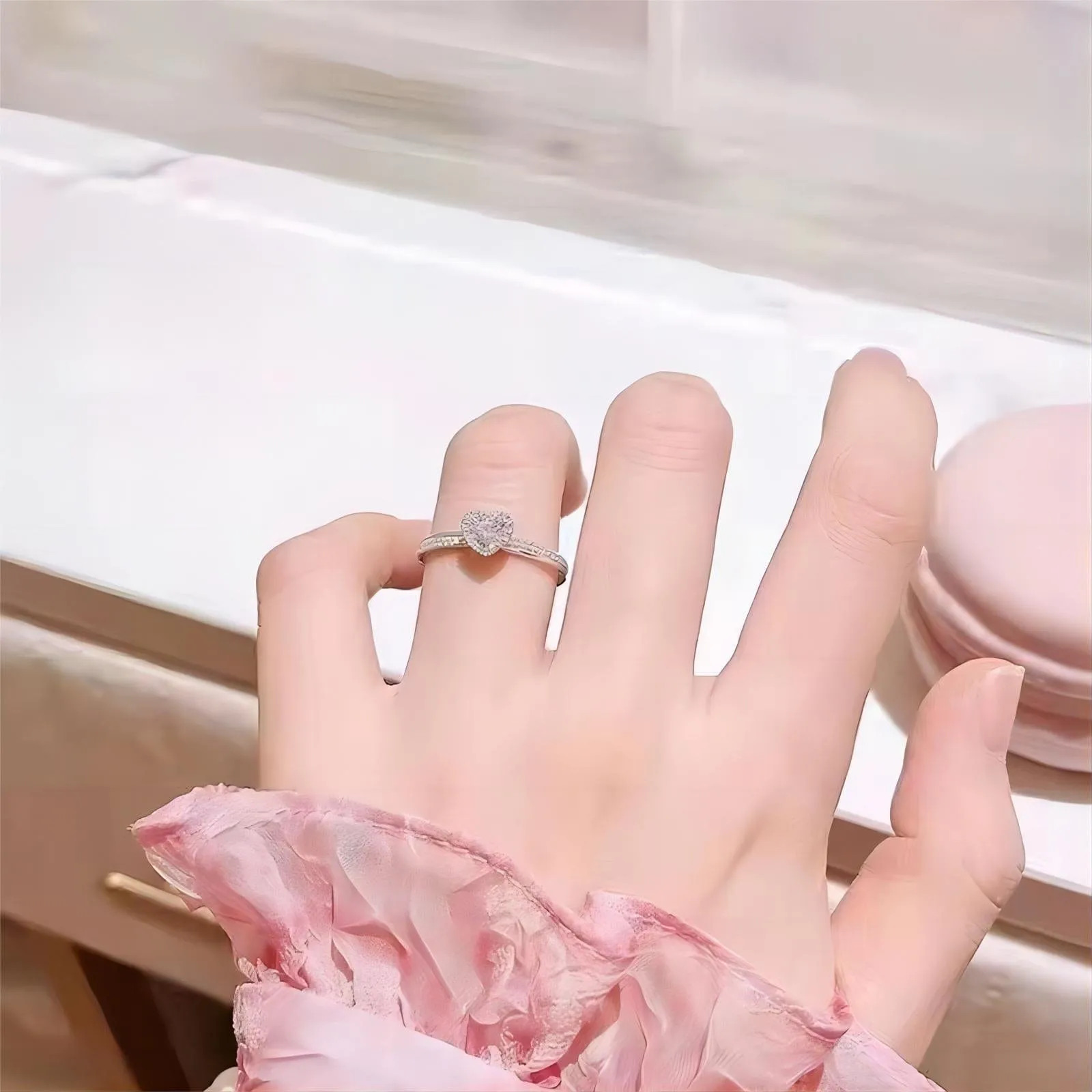 Elegant Pink Crystal Heart Ring