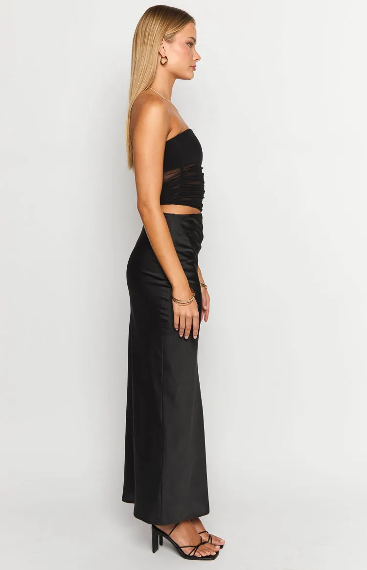 Elinor Black Satin Maxi Dress