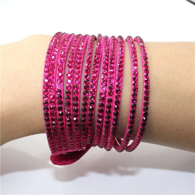 Fashion 6 Layer Wrap Bracelets Slake Leather Bracelets With Crystals Couple Jewelry womans bracelet