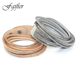 Fashion 6 Layer Wrap Bracelets Slake Leather Bracelets With Crystals Couple Jewelry womans bracelet