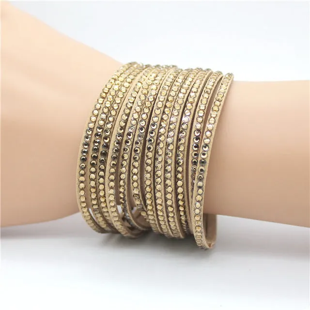 Fashion 6 Layer Wrap Bracelets Slake Leather Bracelets With Crystals Couple Jewelry womans bracelet