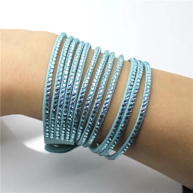 Fashion 6 Layer Wrap Bracelets Slake Leather Bracelets With Crystals Couple Jewelry womans bracelet