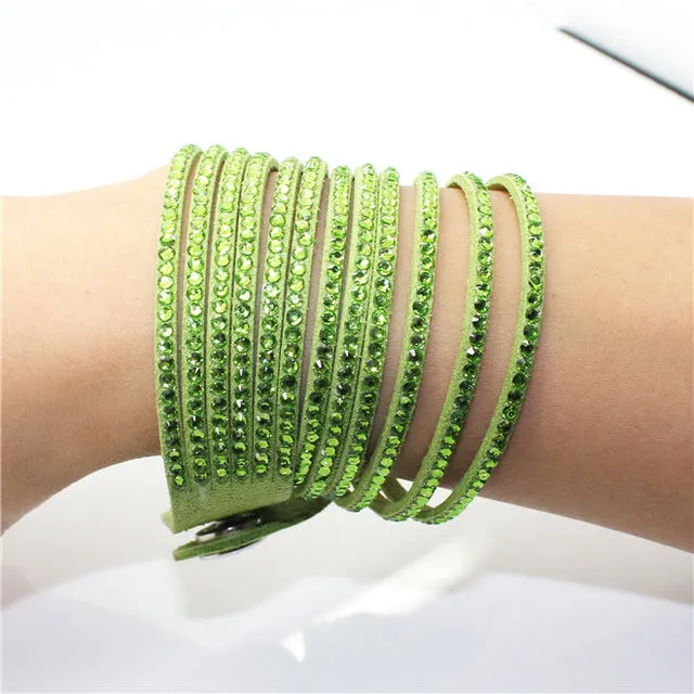 Fashion 6 Layer Wrap Bracelets Slake Leather Bracelets With Crystals Couple Jewelry womans bracelet