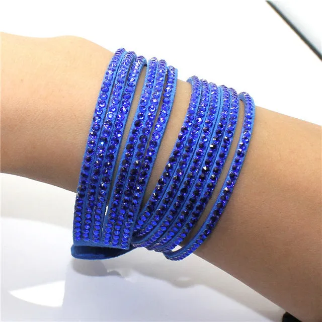 Fashion 6 Layer Wrap Bracelets Slake Leather Bracelets With Crystals Couple Jewelry womans bracelet