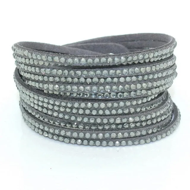 Fashion 6 Layer Wrap Bracelets Slake Leather Bracelets With Crystals Couple Jewelry womans bracelet