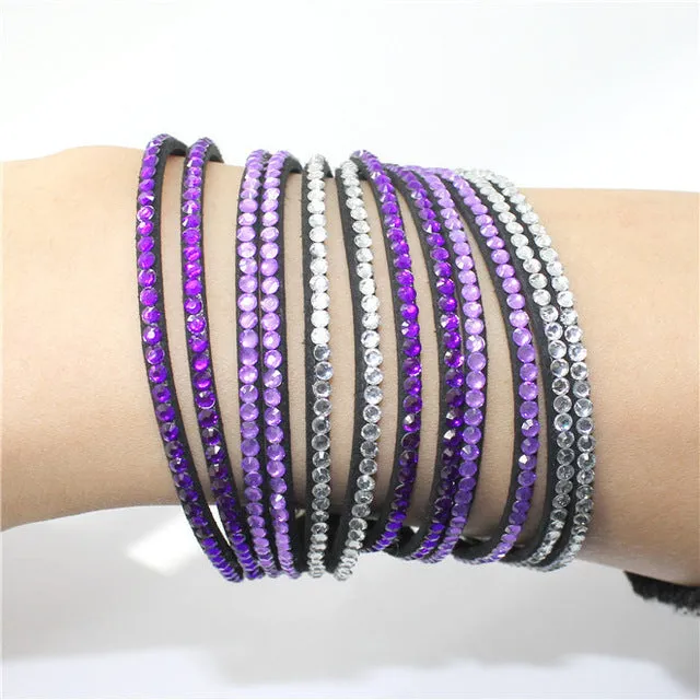 Fashion 6 Layer Wrap Bracelets Slake Leather Bracelets With Crystals Couple Jewelry womans bracelet