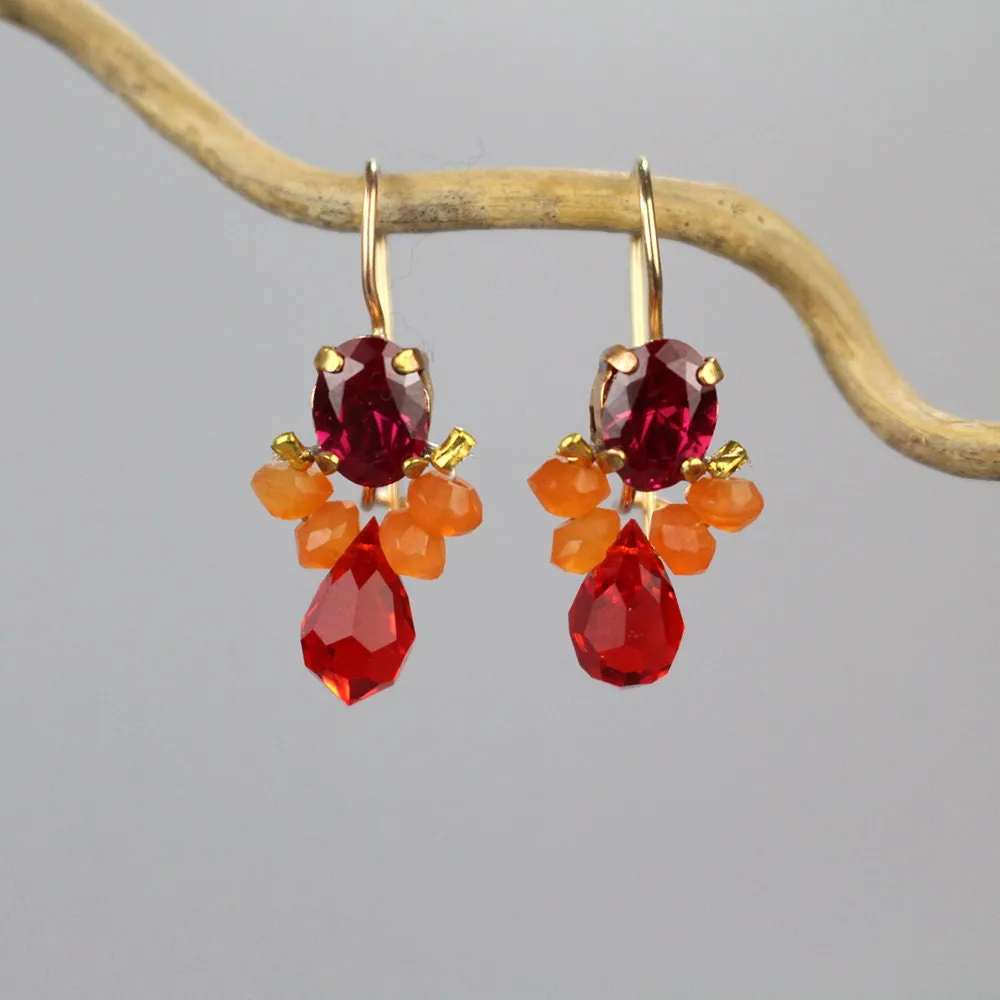 Fuschia CZ Carnelian Bee Earrings