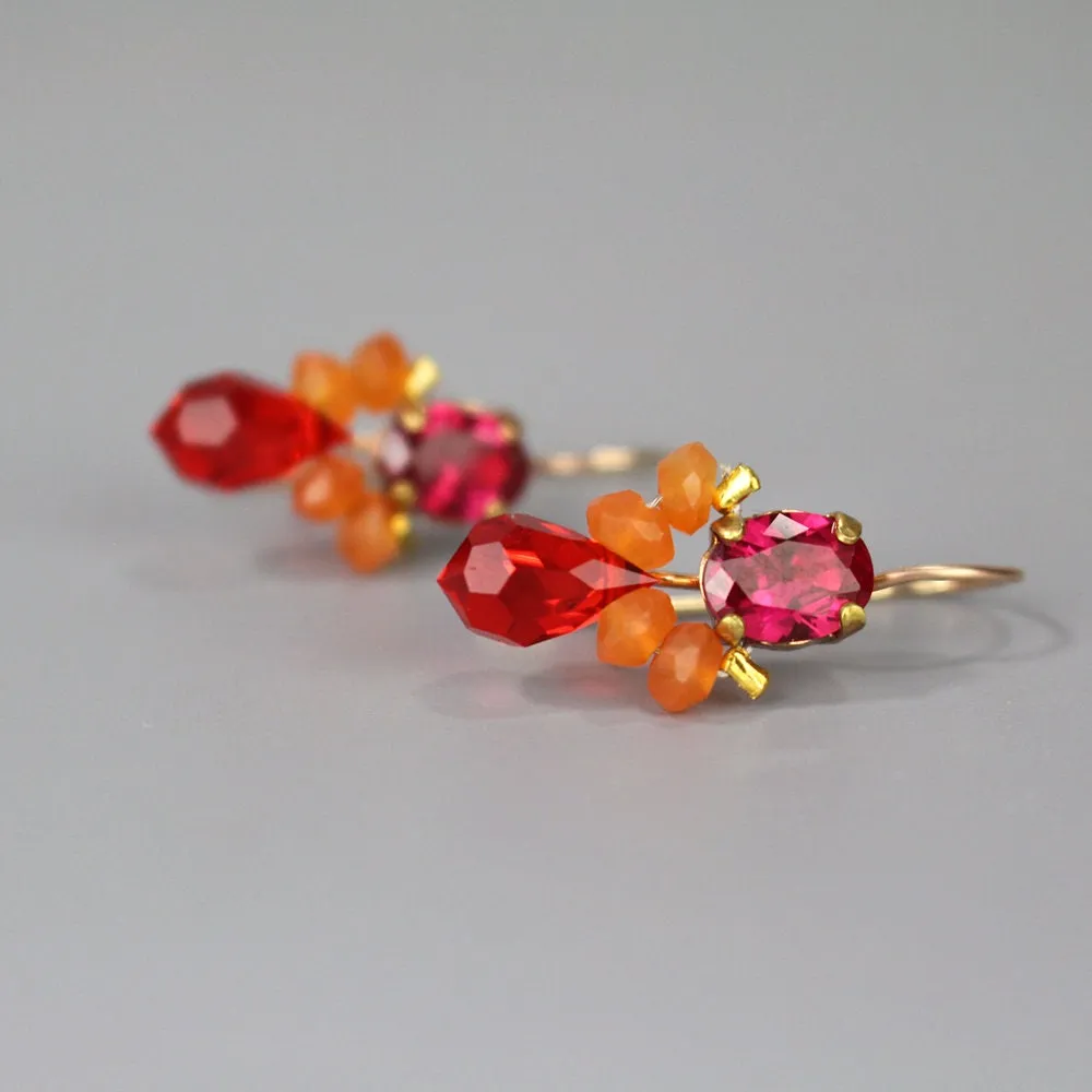 Fuschia CZ Carnelian Bee Earrings