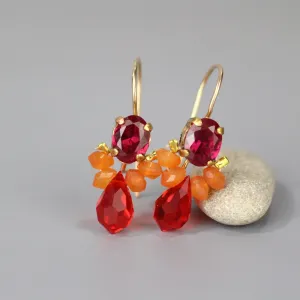 Fuschia CZ Carnelian Bee Earrings