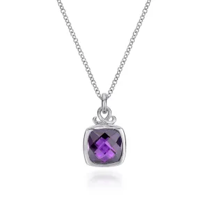 Gabriel & Co. Sterling Silver Cushion Shaped Amethyst Pendant