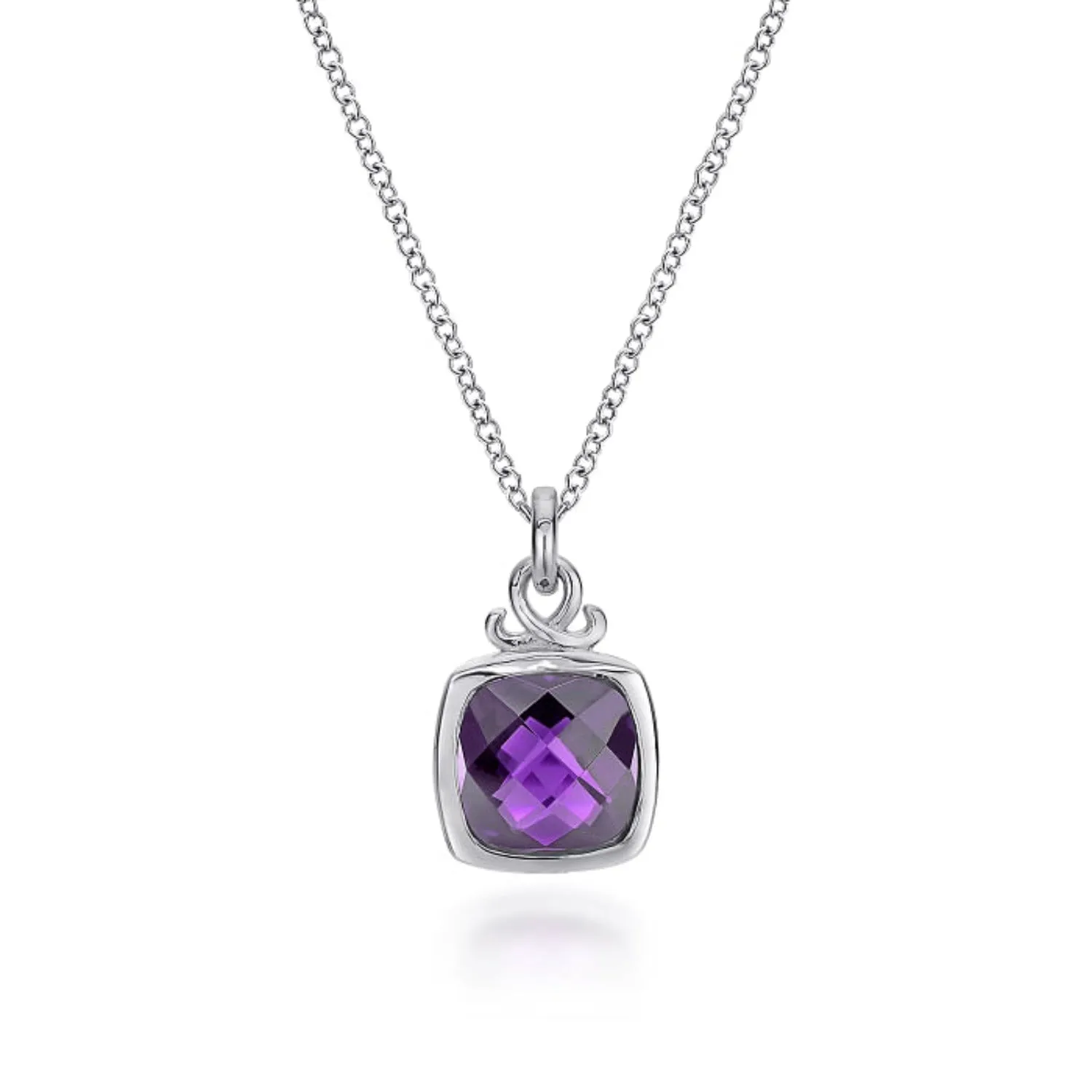 Gabriel & Co. Sterling Silver Cushion Shaped Amethyst Pendant