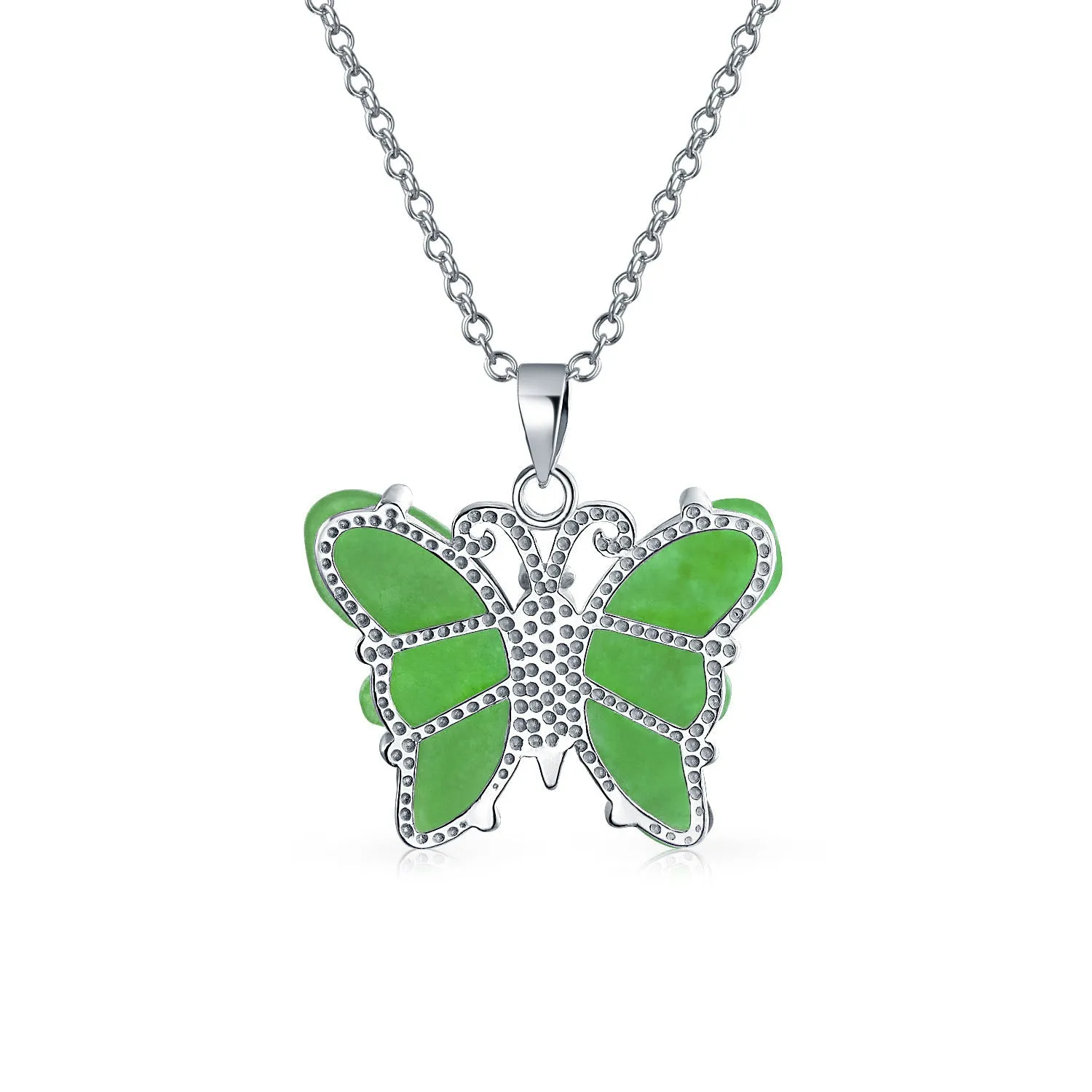 Garden Butterfly Carved Pink Green Jade Quartz Pendant Sterling Silver