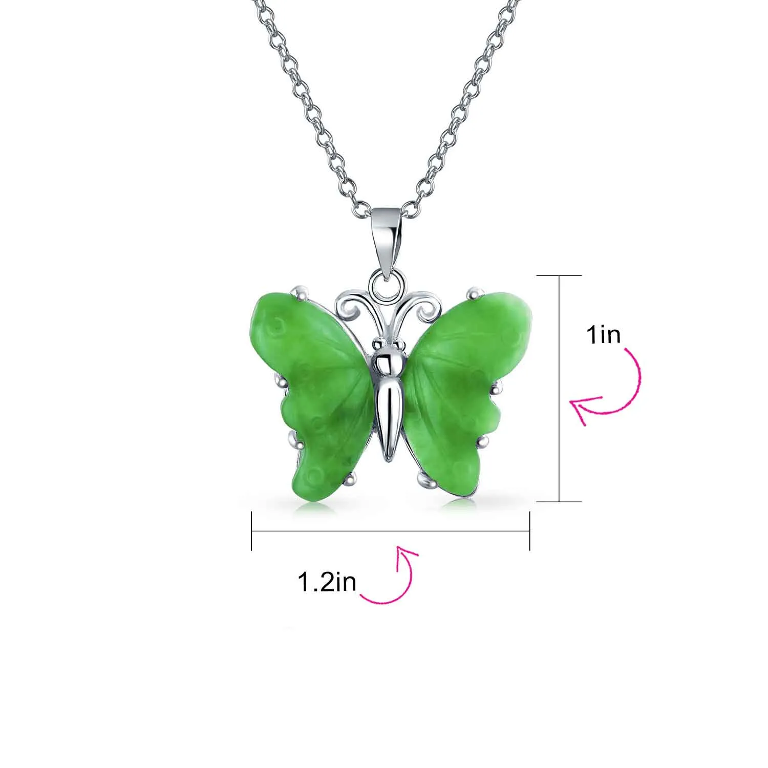 Garden Butterfly Carved Pink Green Jade Quartz Pendant Sterling Silver