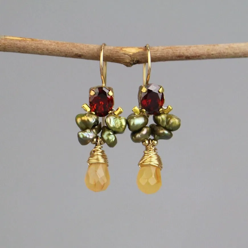 Garnet Zircon Carnelian Angel Earrings