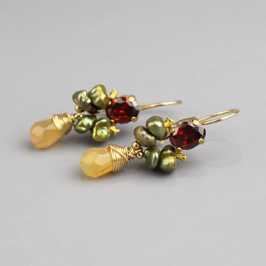 Garnet Zircon Carnelian Angel Earrings