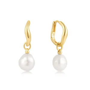 Gold Freshwater Pearl Drop Hoops