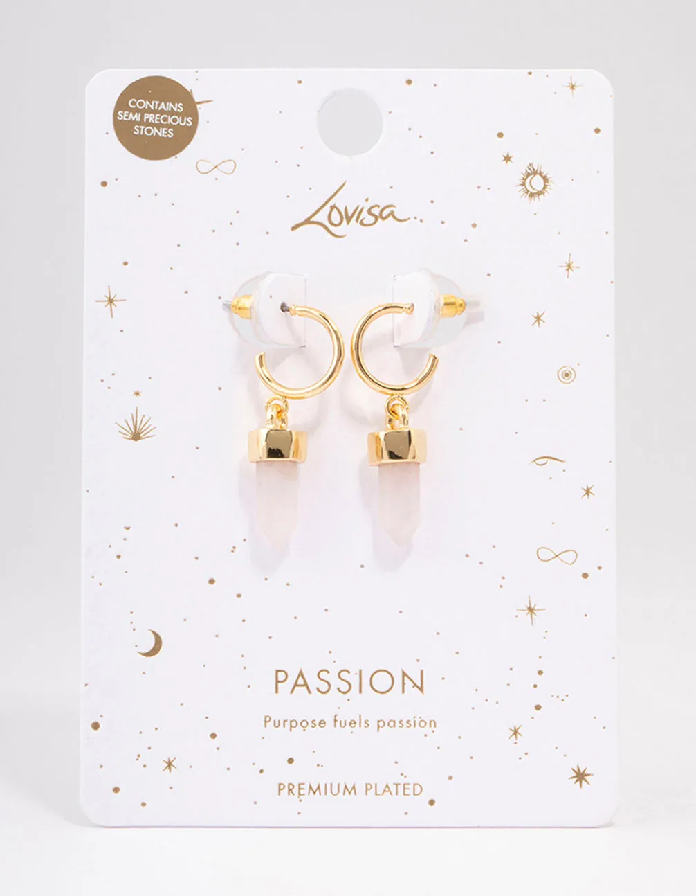 Gold Plated Rose Quartz Drop Earrings