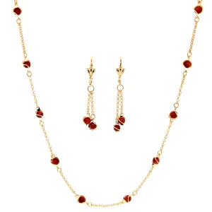 Goldstone Red Aventurine Rolo Chain Necklace and Drop Earrings