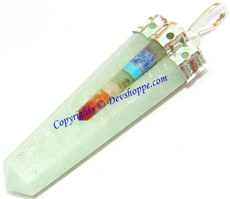 Green Jade Pencil shaped pendant with 7 Chakra Stones