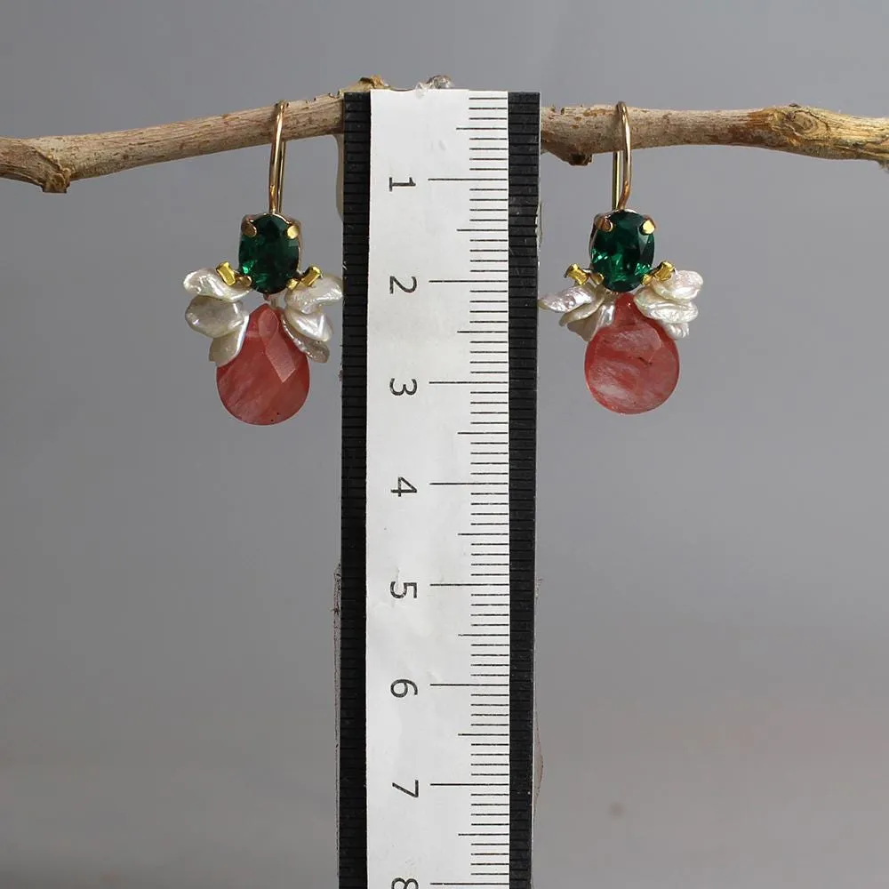 Green Zircon Cherry Quartz Bee Earrings