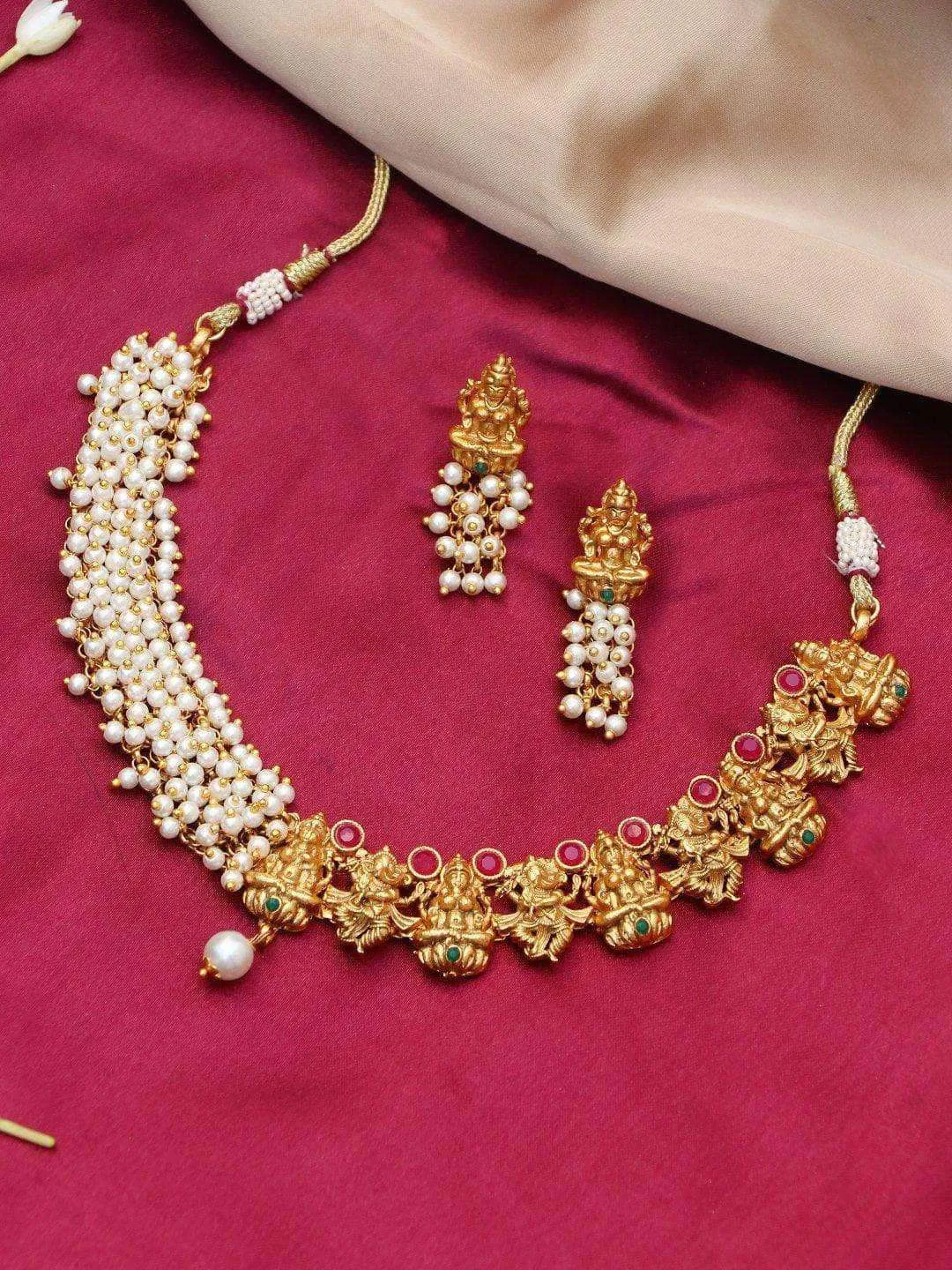 Half Cheed And Half Antique Necklace Temple Jewellery Set