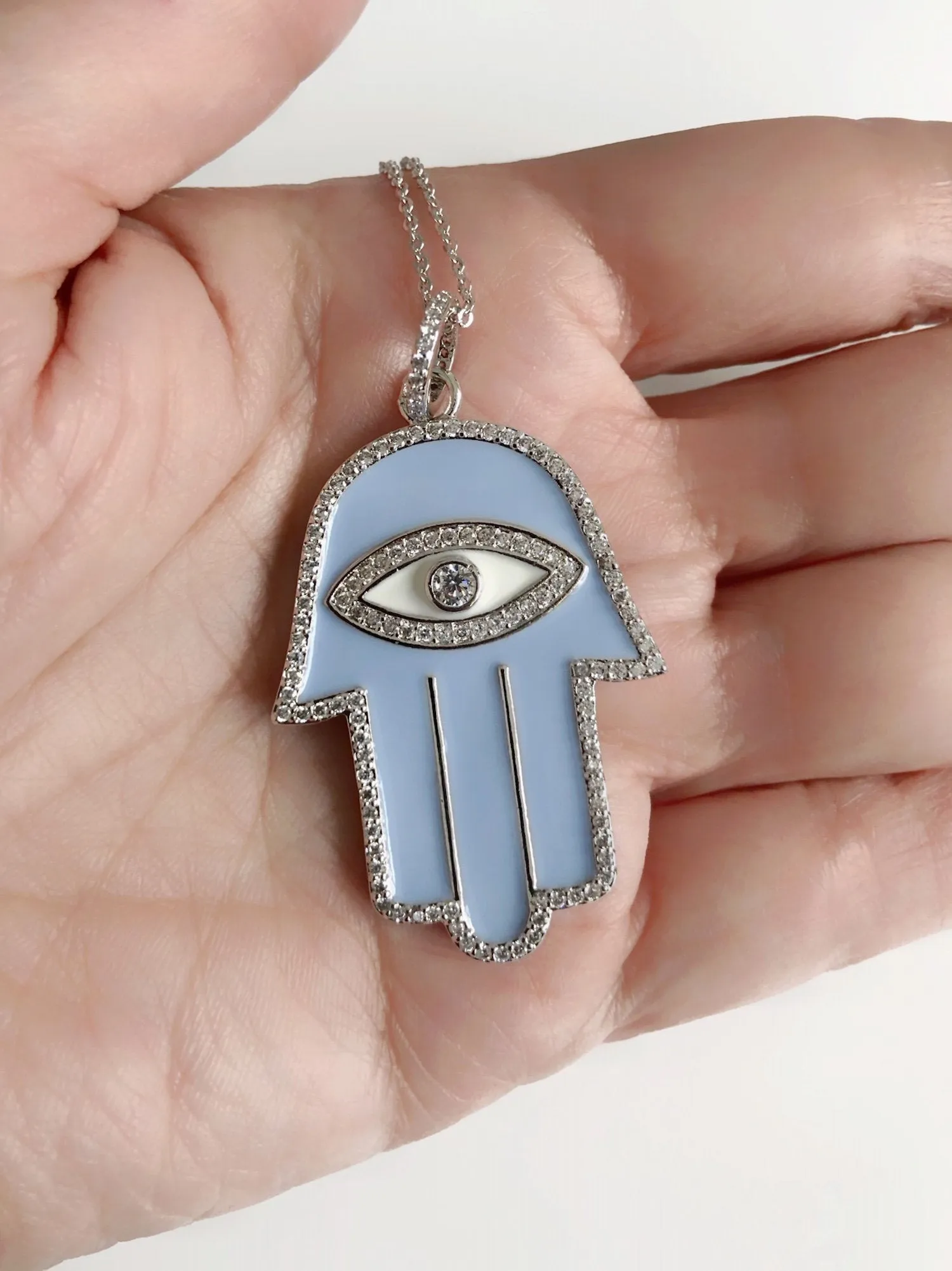 Hamsa Hand Necklace Evil Eye Silver Plated Pendant