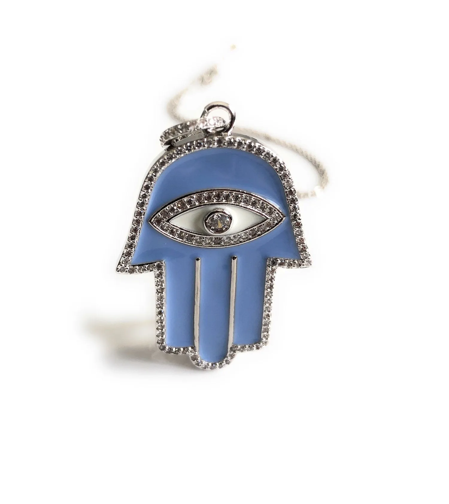 Hamsa Hand Necklace Evil Eye Silver Plated Pendant